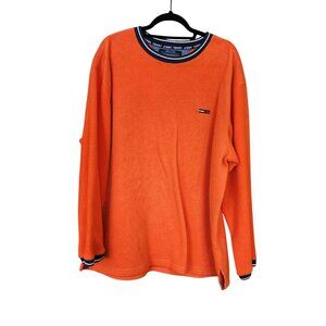 Tommy Hilfiger men's long-sleeve orange fleece crewneck sweatshirt Large